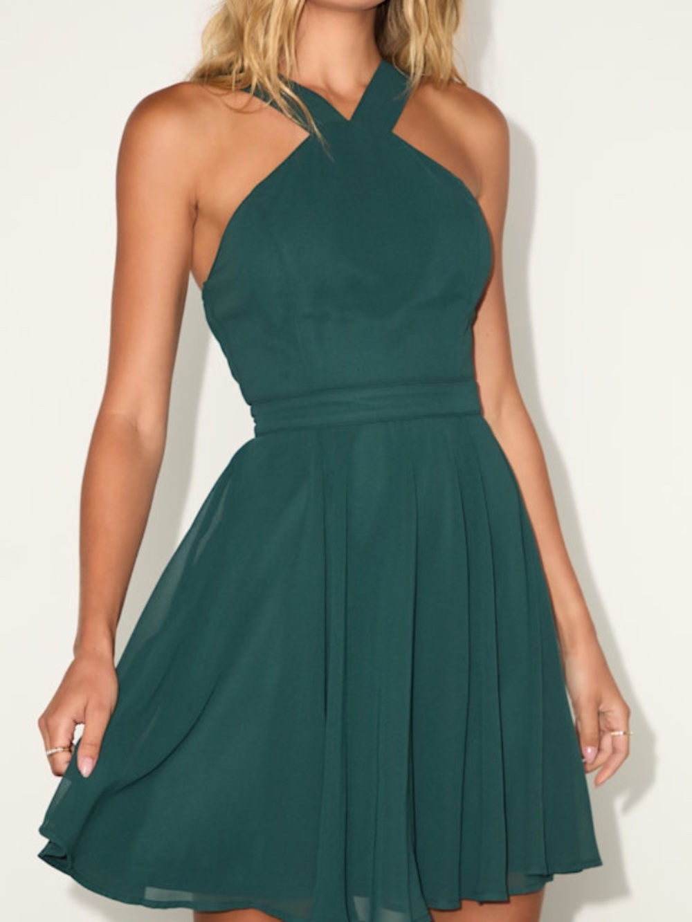 Lulus Forevermore Emerald Green Skater Dress - Size L